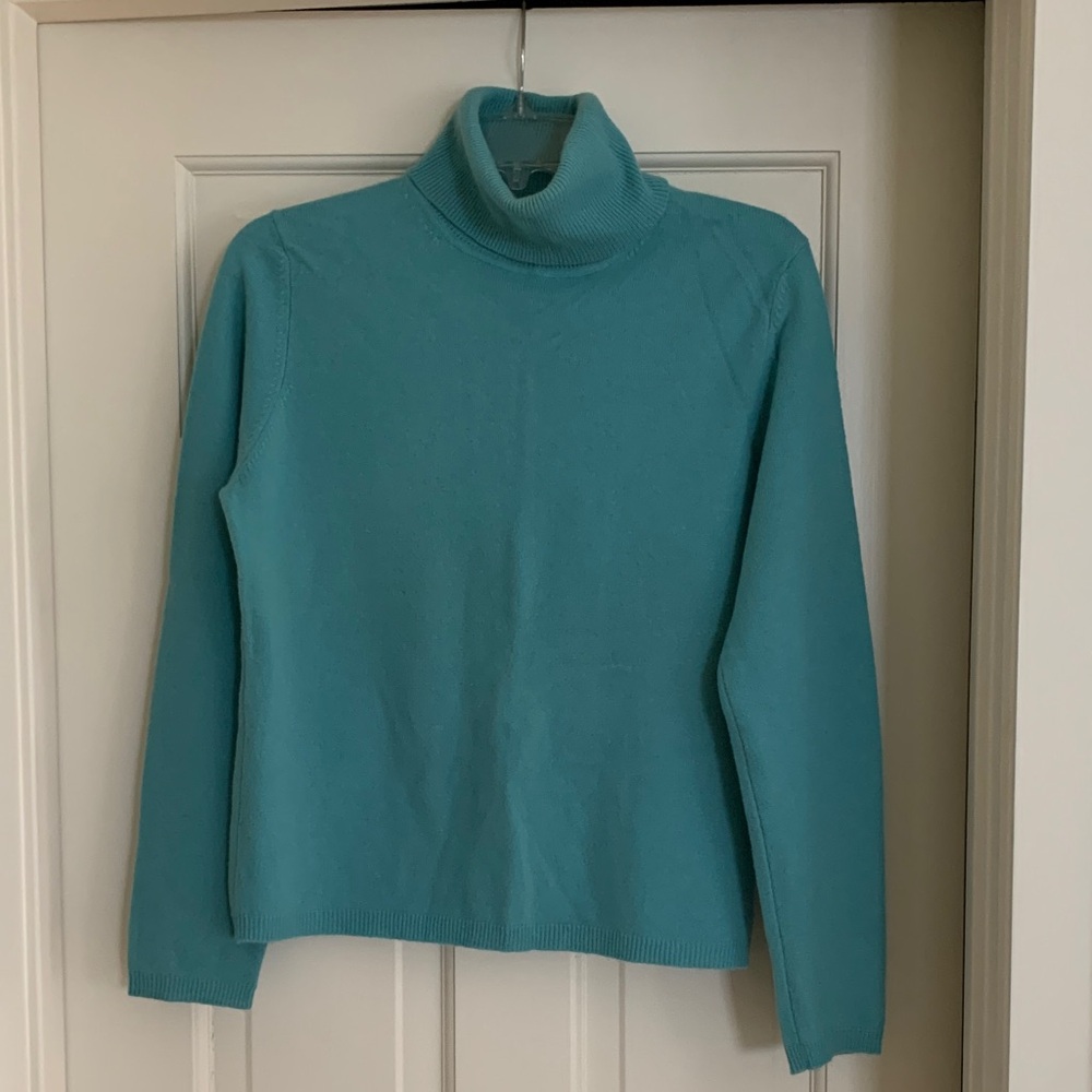 Women's Turquoise Turtleneck Sweater - 100% 2 ply cashmere